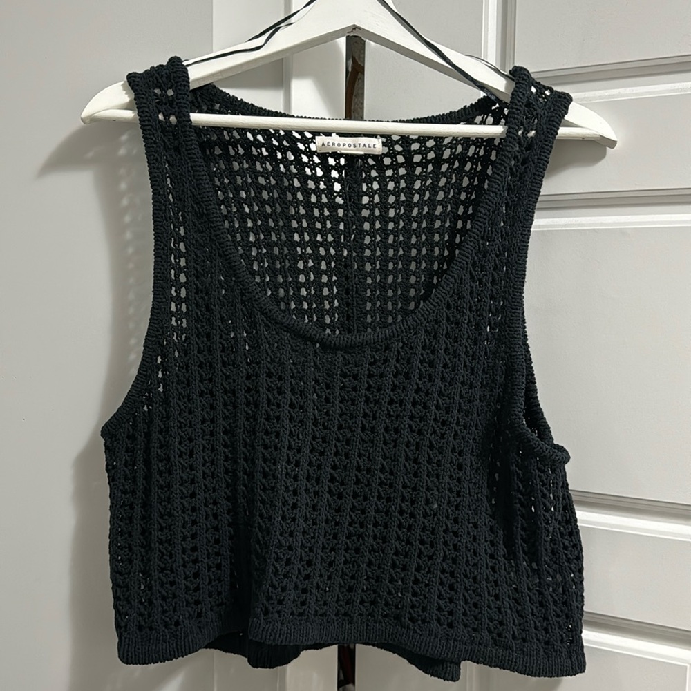 black cover up loose knit tank top
